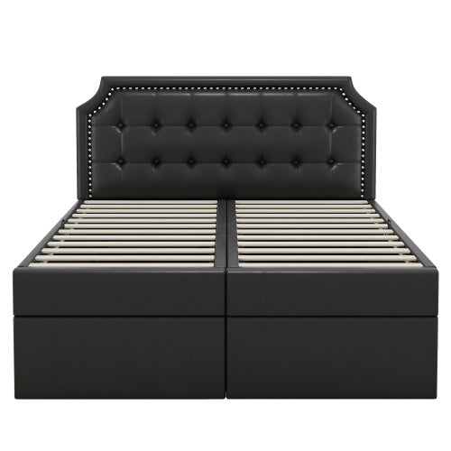 Doppelbett mit Lattenrost aus Metallrahmen, Großer Stauraum, Beidseitig zu öffnen, Schwarz