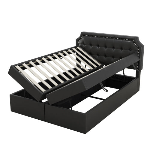 Doppelbett mit Lattenrost aus Metallrahmen, Großer Stauraum, Beidseitig zu öffnen, Schwarz