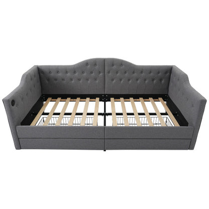 Polsterbett Daybett Schlafsofa Stauraumbetten Bettgestell mit USB Type C Ladefunktion und 2 Schubladen
