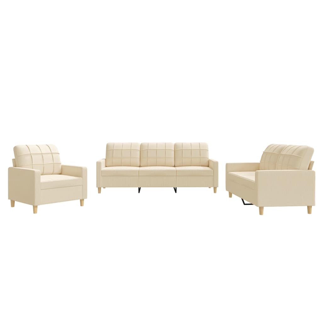 Sofa-Set 3-teilig mit Armchair, Couch mit Kissen, Wohnzimmer-Sofa mit Armlehnen, Sofaset, Designer-Sofa, Sitzmöbel, Polstermöbel, Hellgraues Stoffdesign