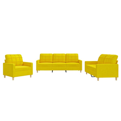 Sofa-Set 3-teilig mit Armchair, Couch mit Kissen, Wohnzimmer-Sofa mit Armlehnen, Sofaset, Designer-Sofa, Sitzmöbel, Polstermöbel, Hellgraues Stoffdesign