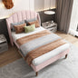 Polsterbett 90*200 mit Lattenrost und Kopfteil, Jugendbett, Einzelbett, Holzlattenunterstützung, Einfache Montage, Samt, Rosa