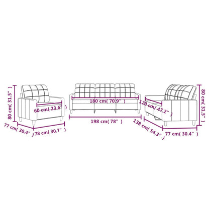 Sofa-Set 3-teilig mit Armchair, Couch mit Kissen, Wohnzimmer-Sofa mit Armlehnen, Sofaset, Designer-Sofa, Sitzmöbel, Polstermöbel, Hellgraues Stoffdesign