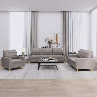 Sofa-Set 3-teilig mit Armchair, Couch mit Kissen, Wohnzimmer-Sofa mit Armlehnen, Sofaset, Designer-Sofa, Sitzmöbel, Polstermöbel, Hellgraues Stoffdesign