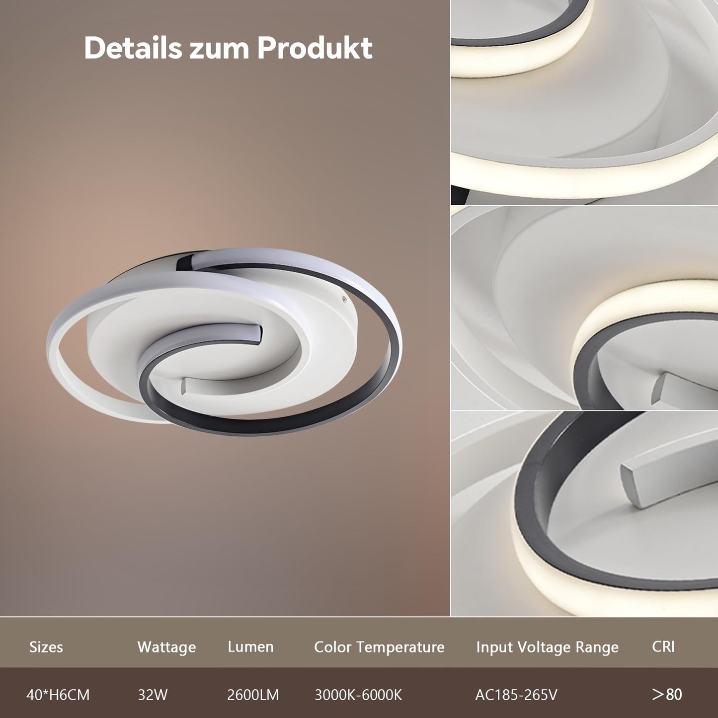 LED-Deckenlampe, moderne Deckenleuchte, dimmbar mit Fernbedienung, Wohnzimmer, schwarze und weiße Schlafzimmerlampe, rund, Wohnzimmerlampe mit Speicherfunktion, geeignet für Wohnzimmer, Schlafzimmer, Büro