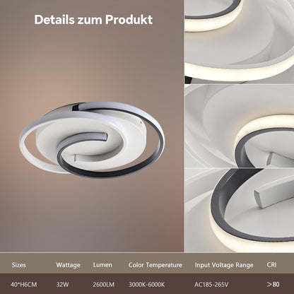 LED-Deckenlampe, moderne Deckenleuchte, dimmbar mit Fernbedienung, Wohnzimmer, schwarze und weiße Schlafzimmerlampe, rund, Wohnzimmerlampe mit Speicherfunktion, geeignet für Wohnzimmer, Schlafzimmer, Büro