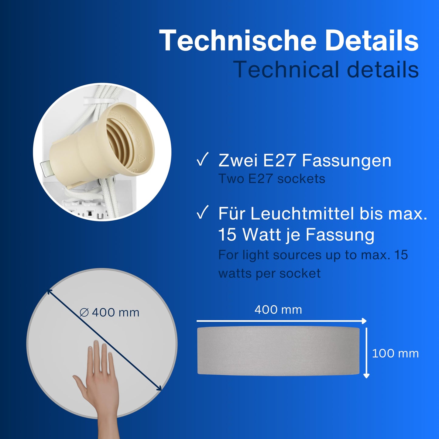 REV LED Deckenleuchte - Deckenlampe Schlafzimmer, Wohnzimmer & Küche rund 30cm mit Stoff-Lampenschirm im Vintage-Look, taupe