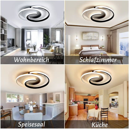 LED-Deckenlampe, moderne Deckenleuchte, dimmbar mit Fernbedienung, Wohnzimmer, schwarze und weiße Schlafzimmerlampe, rund, Wohnzimmerlampe mit Speicherfunktion, geeignet für Wohnzimmer, Schlafzimmer, Büro