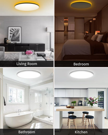 Bowfar LED-Flat-Deckenleuchte, 24 W, 3200 lm, Deckenleuchte mit Fernbedienung, dimmbar von 3000 K bis 6500 K, Nachtlicht bei 1800 K, bernsteinfarben, Badezimmerlampe für Wohnzimmer, Küche, Kinderzimmer, Flur