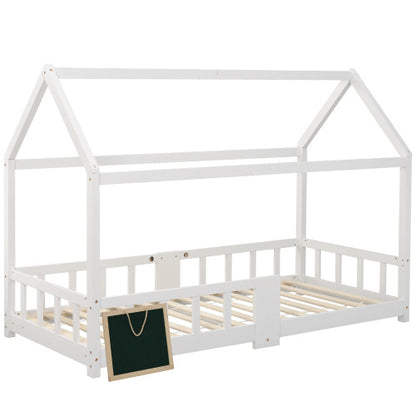 Kiefernholz Kinderbett 90 x 200 cm inkl.Tafel Lattenrosten Rausfallschutz, aus KiefernholzWeiß