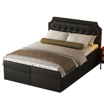 Doppelbett mit Lattenrost aus Metallrahmen, Großer Stauraum, Beidseitig zu öffnen, Schwarz