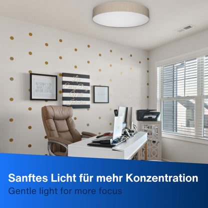 REV LED Deckenleuchte - Deckenlampe Schlafzimmer, Wohnzimmer & Küche rund 30cm mit Stoff-Lampenschirm im Vintage-Look, taupe