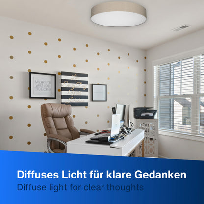 REV LED Deckenleuchte - Deckenlampe Schlafzimmer, Wohnzimmer & Küche rund 30cm mit Stoff-Lampenschirm im Vintage-Look, taupe
