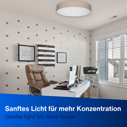 REV LED Deckenleuchte - Deckenlampe Schlafzimmer, Wohnzimmer & Küche rund 30cm mit Stoff-Lampenschirm im Vintage-Look, taupe