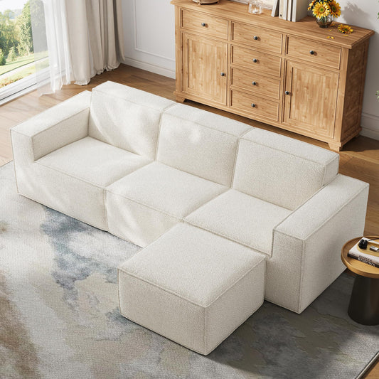 LINSY HOME Ecksofa mit Schlaffunktion - 270cm Corduroy Modulares Schlafsofa, L Form Couch, Sofa 3 Sitzer mit Ottomane, Sektionssofas für Wohnzimmer, Keine Montage erforderlich, Beige