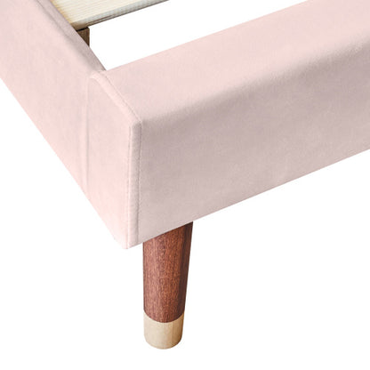 Polsterbett 90*200 mit Lattenrost und Kopfteil, Jugendbett, Einzelbett, Holzlattenunterstützung, Einfache Montage, Samt, Rosa