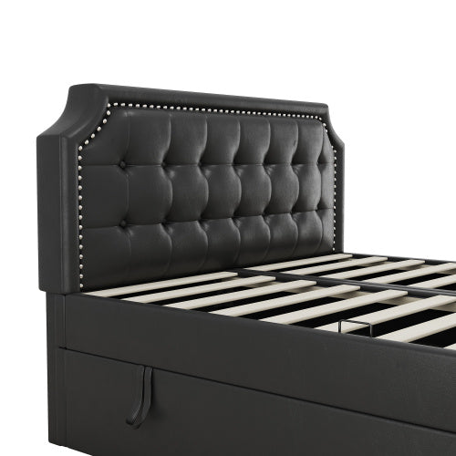 Doppelbett mit Lattenrost aus Metallrahmen, Großer Stauraum, Beidseitig zu öffnen, Schwarz