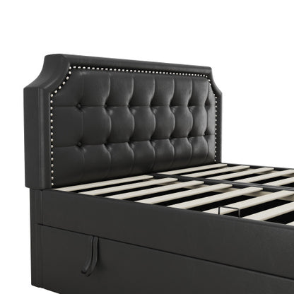 Doppelbett mit Lattenrost aus Metallrahmen, Großer Stauraum, Beidseitig zu öffnen, Schwarz