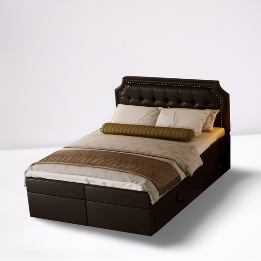 Doppelbett mit Lattenrost aus Metallrahmen, Großer Stauraum, Beidseitig zu öffnen, Schwarz