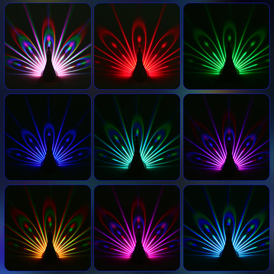 Pfauen Wandlampe, bunte Ambientebeleuchtung, modernes kreatives Ambiente, 3D-Körper Tierlicht, Leuchte für Schlafzimmer