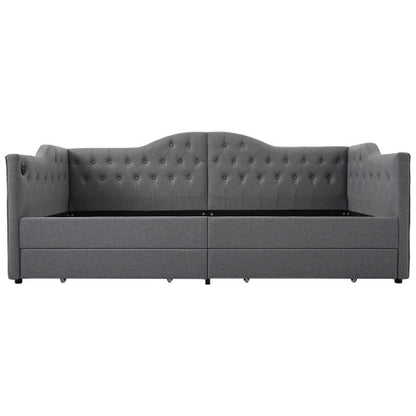 Polsterbett Daybett Schlafsofa Stauraumbetten Bettgestell mit USB Type C Ladefunktion und 2 Schubladen