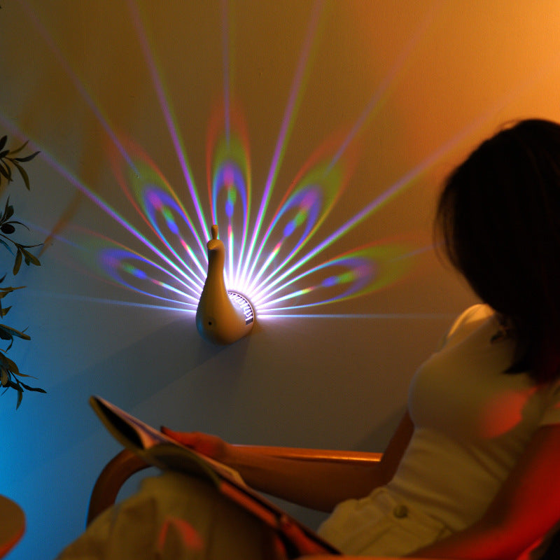 Pfauen Wandlampe, bunte Ambientebeleuchtung, modernes kreatives Ambiente, 3D-Körper Tierlicht, Leuchte für Schlafzimmer