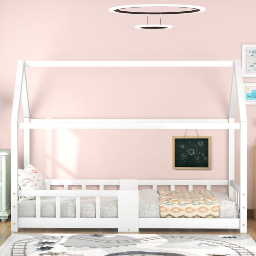 Kiefernholz Kinderbett 90 x 200 cm inkl.Tafel Lattenrosten Rausfallschutz, aus KiefernholzWeiß
