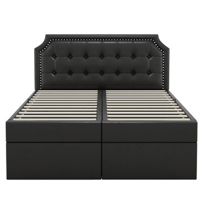 Doppelbett mit Lattenrost aus Metallrahmen, Großer Stauraum, Beidseitig zu öffnen, Schwarz